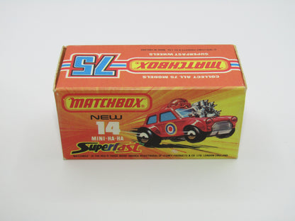 Matchbox Superfast No 14B Mini Ha-Ha Flesh Coloured Driver, Light Brown Helmet, 4 Colour Label, GREEN Windows