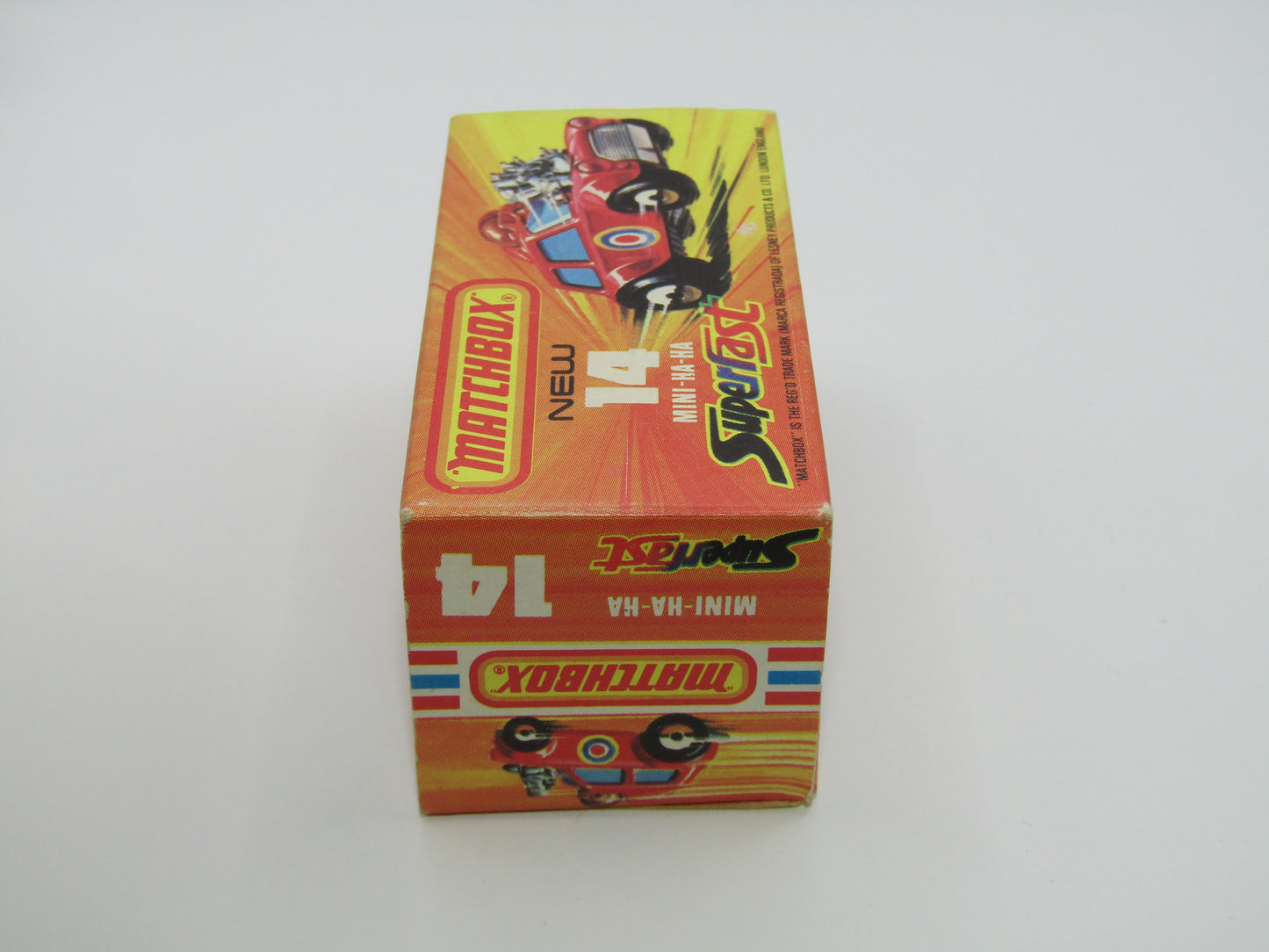 Matchbox Superfast No 14B Mini Ha-Ha Flesh Coloured Driver, Light Brown Helmet, 4 Colour Label, GREEN Windows