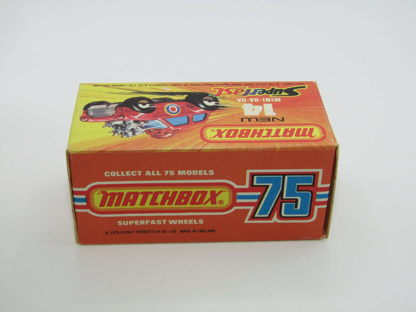 Matchbox Superfast No 14B Mini Ha-Ha Flesh Coloured Driver, Light Brown Helmet, 4 Colour Label, GREEN Windows