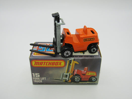 Matchbox Superfast 15B Fork Lift Truck 5 CROWN Front Wheels Charcoal Base