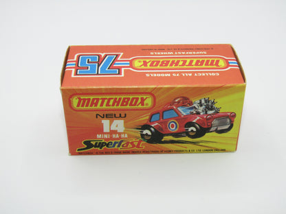 Matchbox Superfast No 14B Mini Ha-Ha DARK BLUE Windows, PURPLE Driver Light Brown Helmet