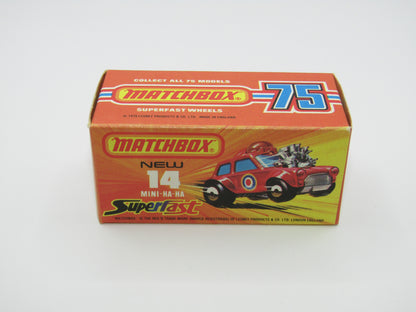Matchbox Superfast No 14B Mini Ha-Ha DARK BLUE Windows, PURPLE Driver Light Brown Helmet