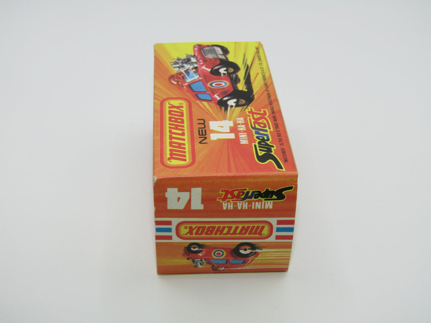 Matchbox Superfast No 14B Mini Ha-Ha DARK BLUE Windows, PURPLE Driver Light Brown Helmet