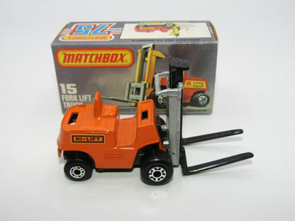 Matchbox Superfast 15B Fork Lift Truck 5 CROWN Front Wheels Charcoal Base