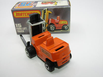 Matchbox Superfast 15B Fork Lift Truck 5 CROWN Front Wheels Charcoal Base