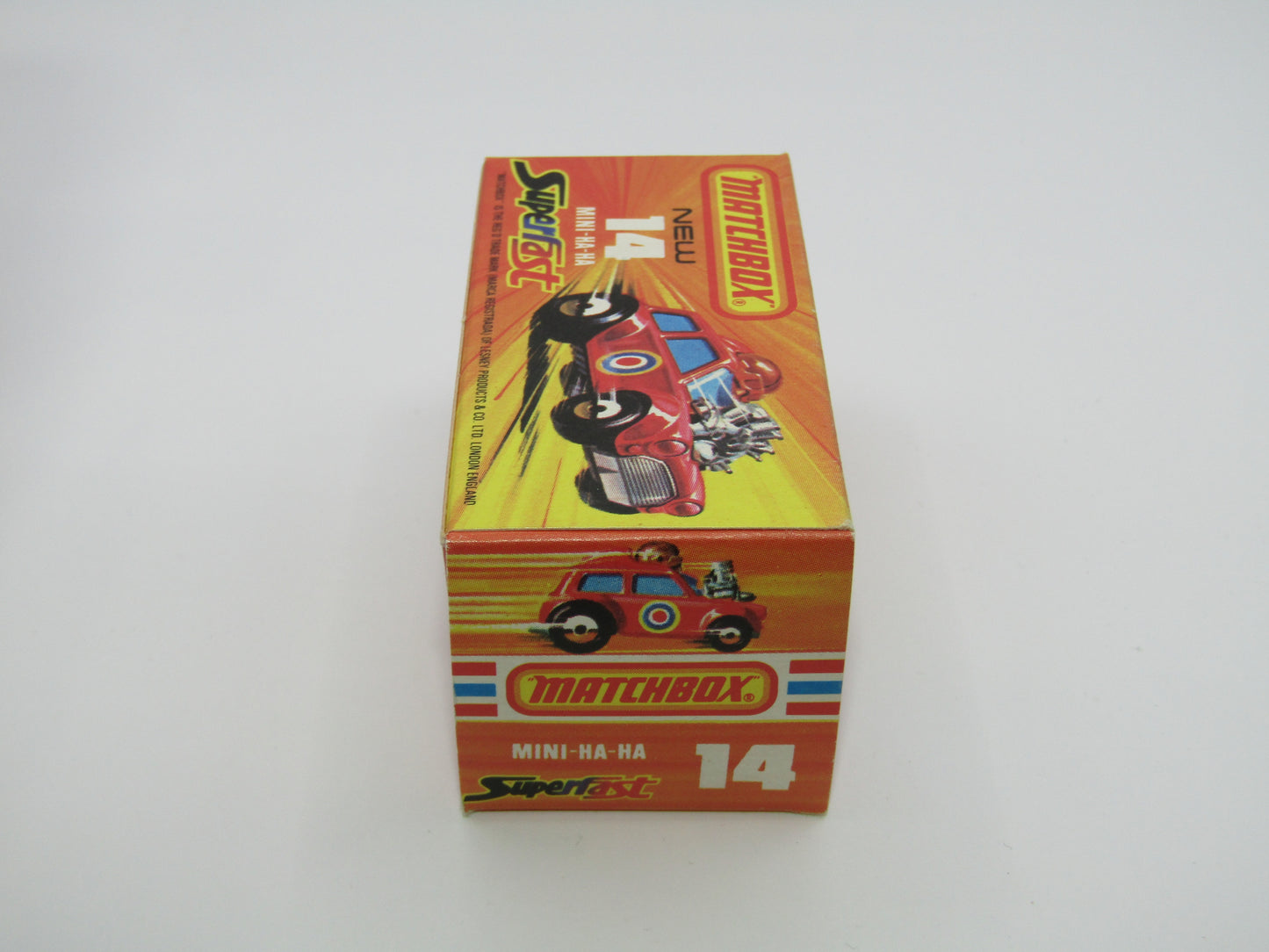 Matchbox Superfast No 14B Mini Ha-Ha DARK BLUE Windows, PURPLE Driver Light Brown Helmet