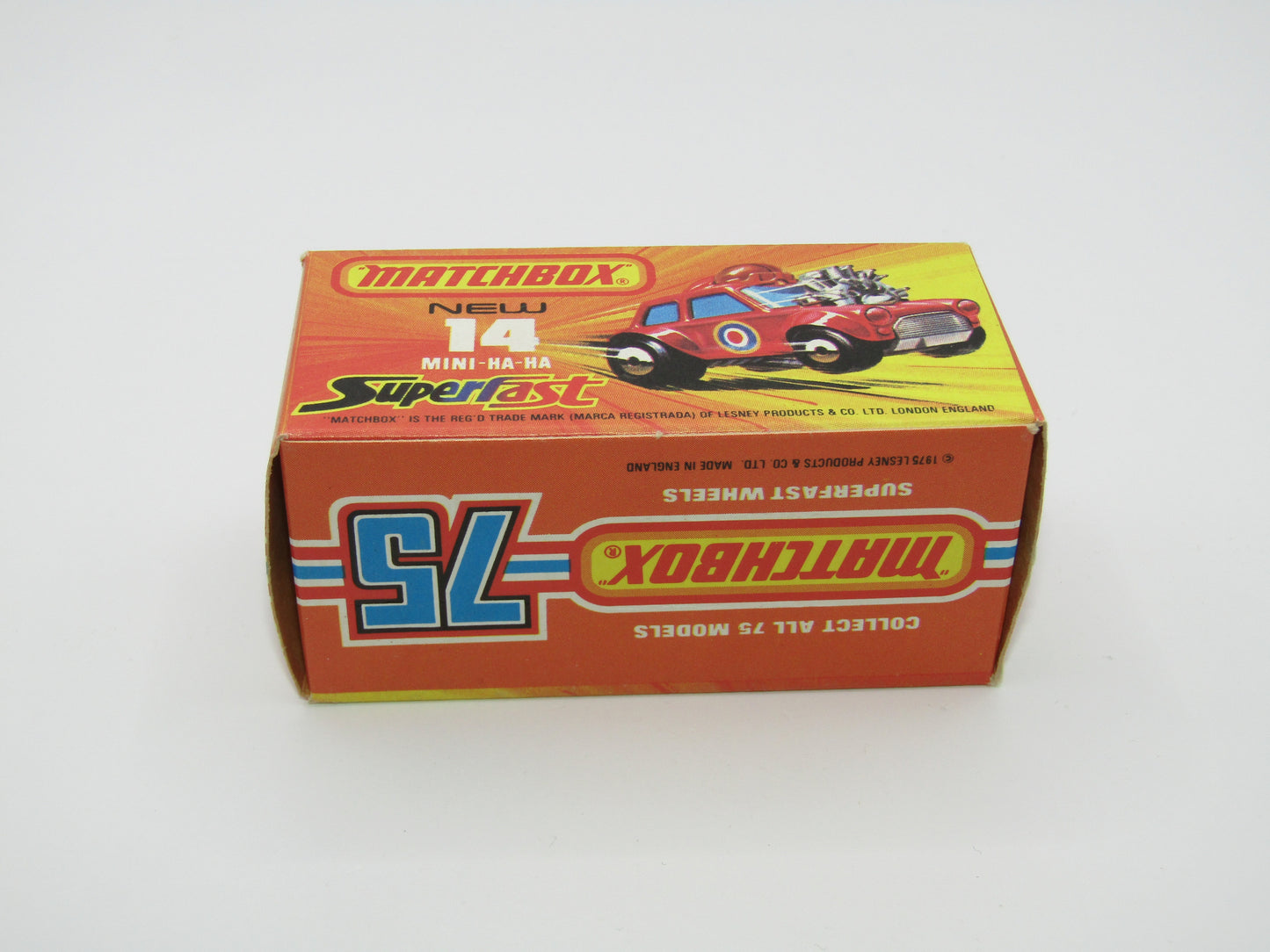 Matchbox Superfast No 14B Mini Ha-Ha DARK BLUE Windows, PURPLE Driver Light Brown Helmet