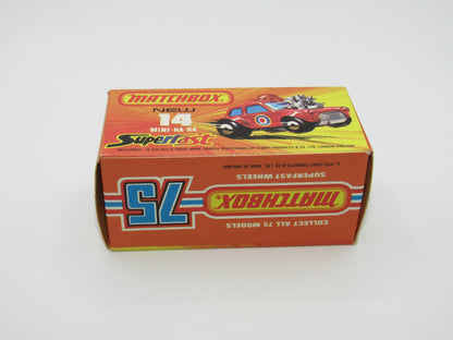 Matchbox Superfast No 14B Mini Ha-Ha DARK BLUE Windows, PURPLE Driver Light Brown Helmet