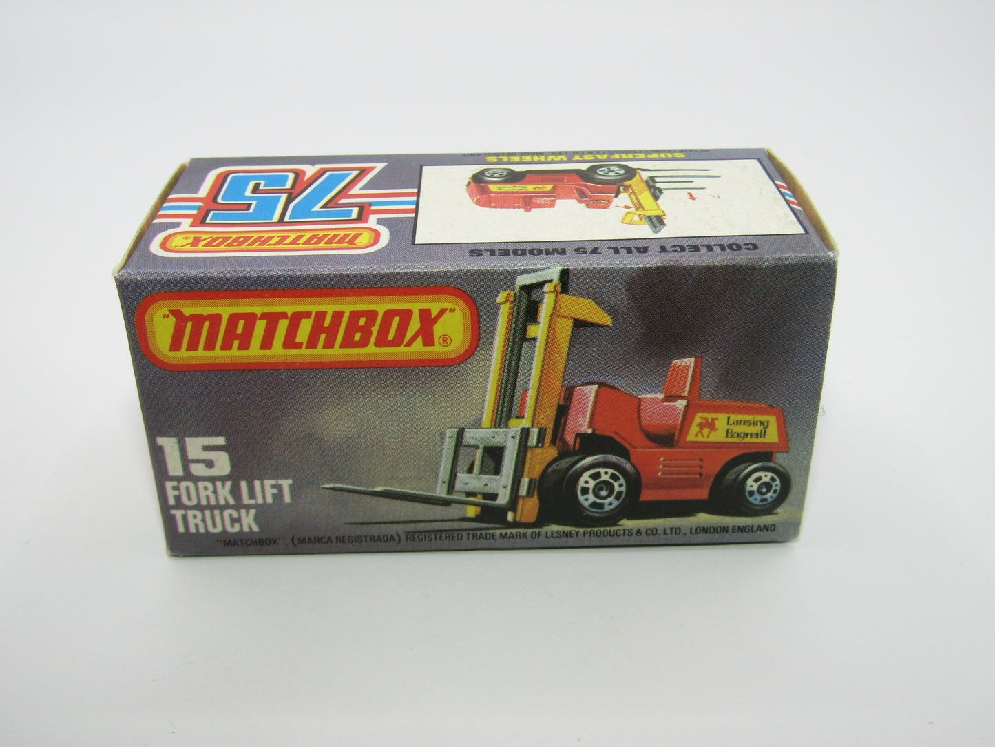 Matchbox Superfast 15B Fork Lift Truck 5 CROWN Front Wheels Charcoal Base