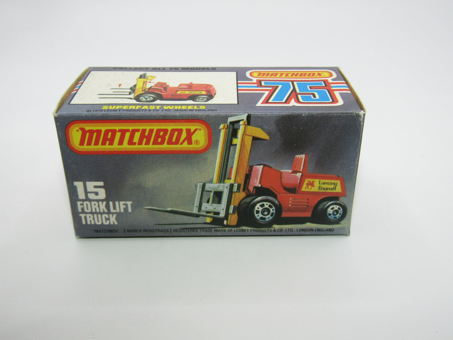 Matchbox Superfast 15B Fork Lift Truck 5 CROWN Front Wheels Charcoal Base