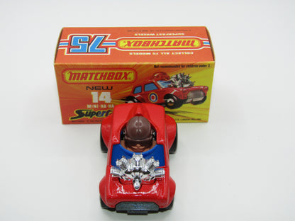 Matchbox Superfast No 14B Mini Ha-Ha DARK BLUE Windows, DARK BROWN Helmet, Flesh Coloured Driver, Not Recommended Box