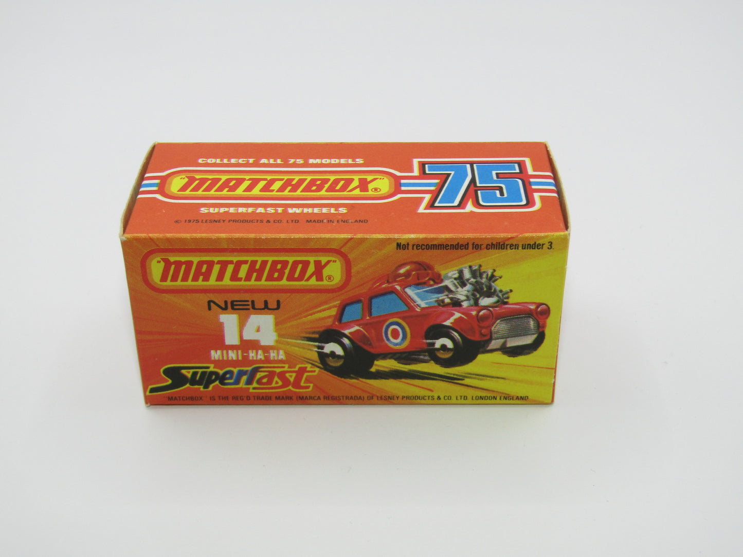 Matchbox Superfast No 14B Mini Ha-Ha DARK BLUE Windows, DARK BROWN Helmet, Flesh Coloured Driver, Not Recommended Box