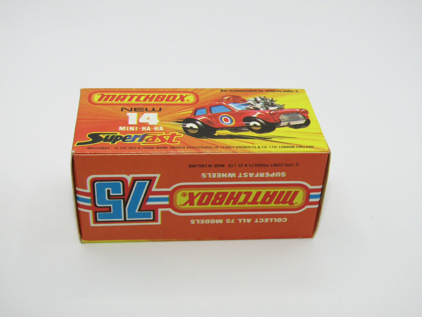 Matchbox Superfast No 14B Mini Ha-Ha DARK BLUE Windows, DARK BROWN Helmet, Flesh Coloured Driver, Not Recommended Box