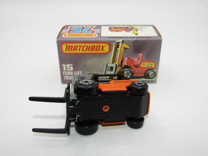 Matchbox Superfast 15B Fork Lift Truck Orange Gloss Black Base