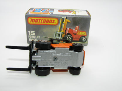 Matchbox Superfast 15B Fork Lift Truck Orange SILVER Base