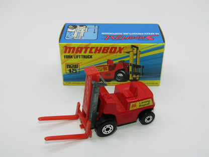 Matchbox Superfast 15B Fork Lift Truck Red LONG RED Forks Unpainted base