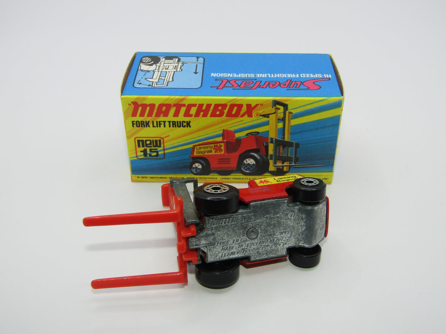 Matchbox Superfast 15B Fork Lift Truck Red LONG RED Forks Unpainted base