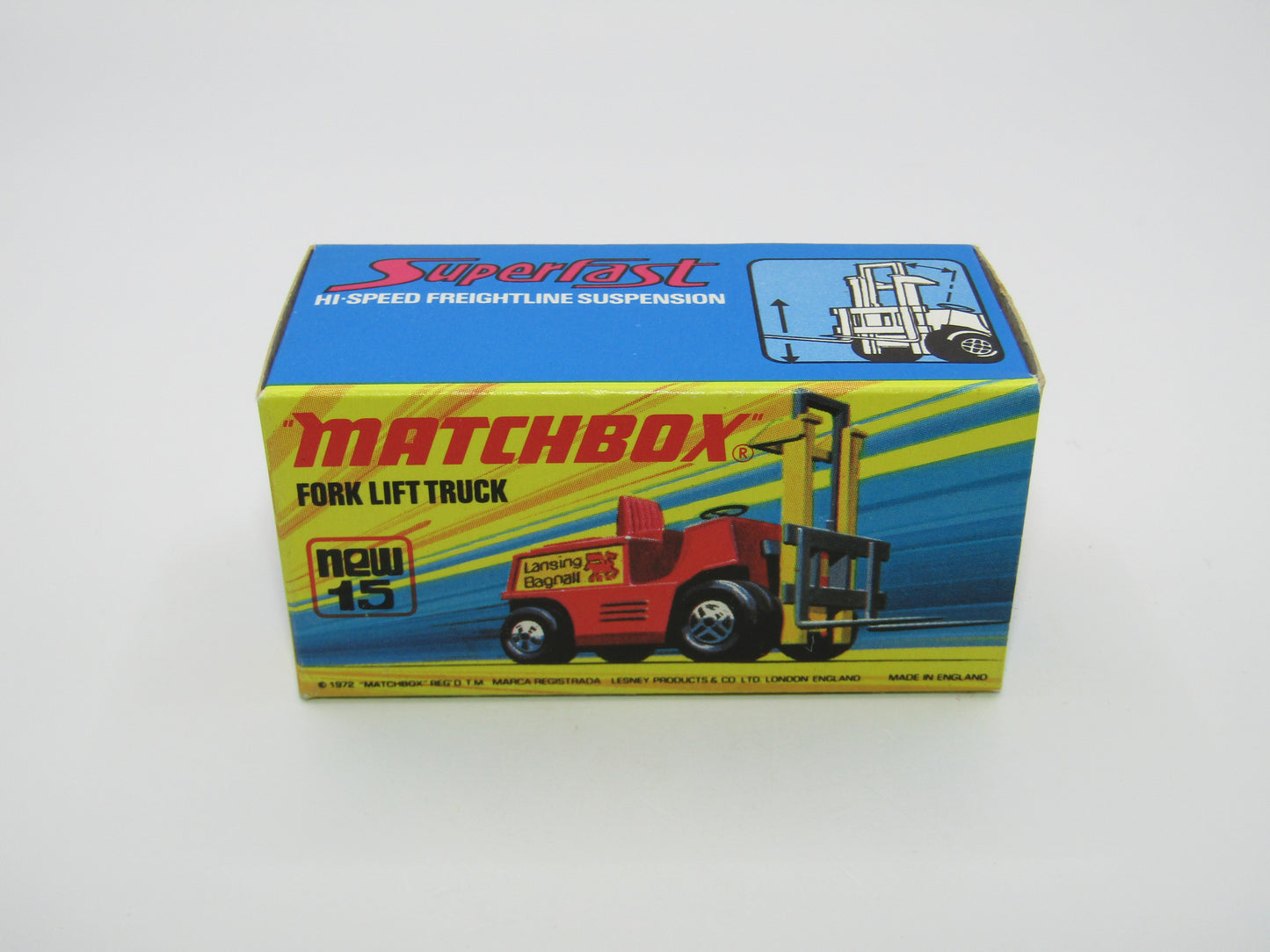 Matchbox Superfast 15B Fork Lift Truck Red BLACK Forks, Unpainted Base