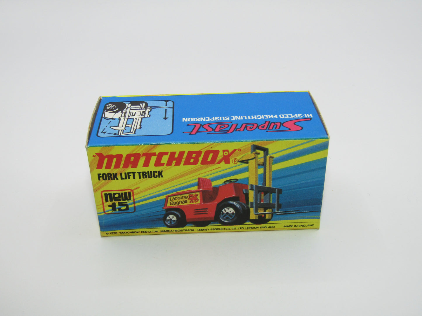 Matchbox Superfast 15B Fork Lift Truck Red BLACK Forks, Unpainted Base