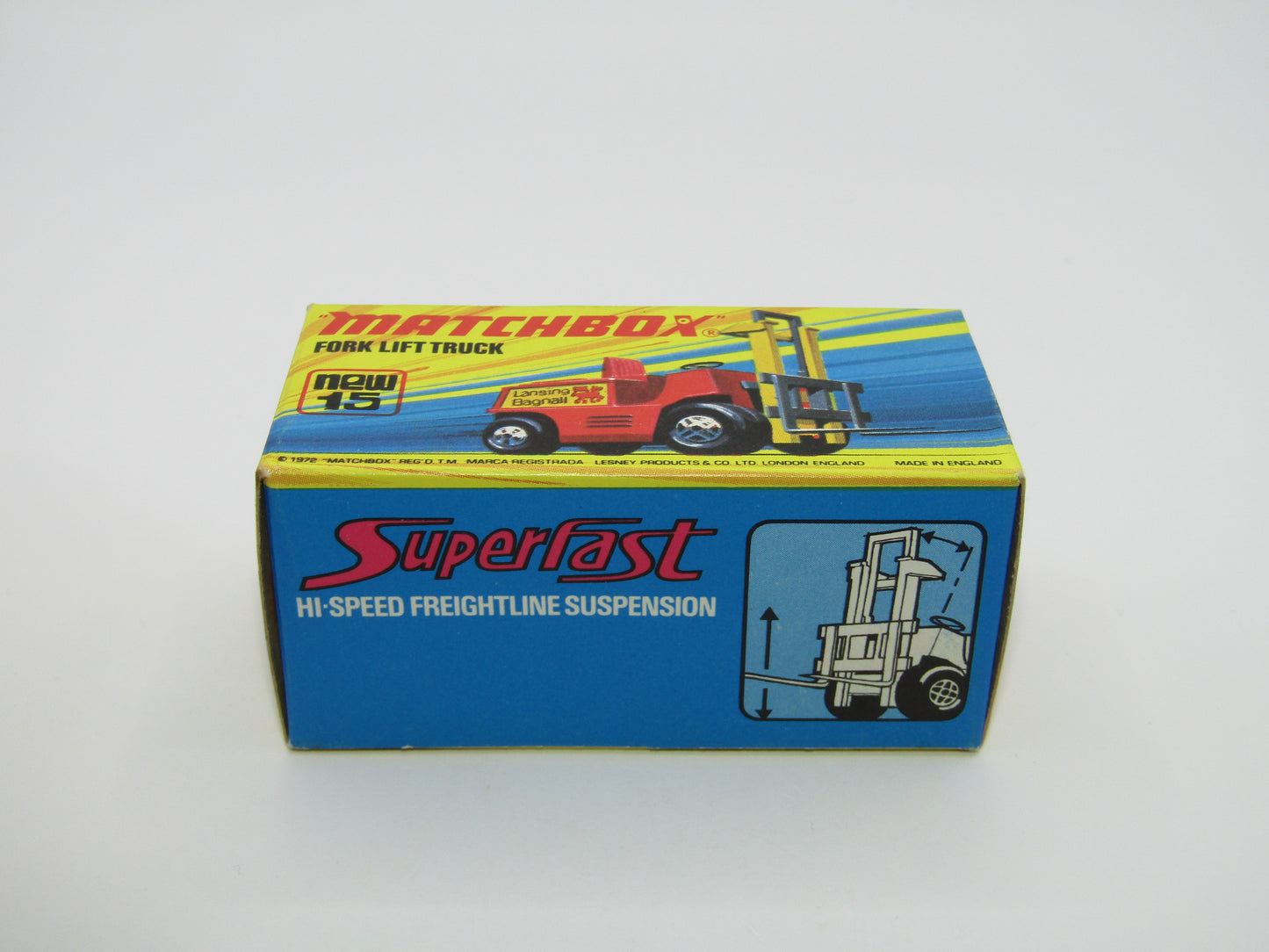 Matchbox Superfast 15B Fork Lift Truck Red BLACK Forks, Unpainted Base