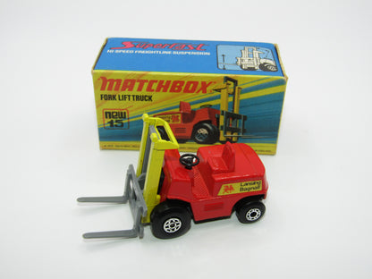 Matchbox Superfast 15B Fork Lift Truck Spriro Front, DOT DASH Rear Wheels