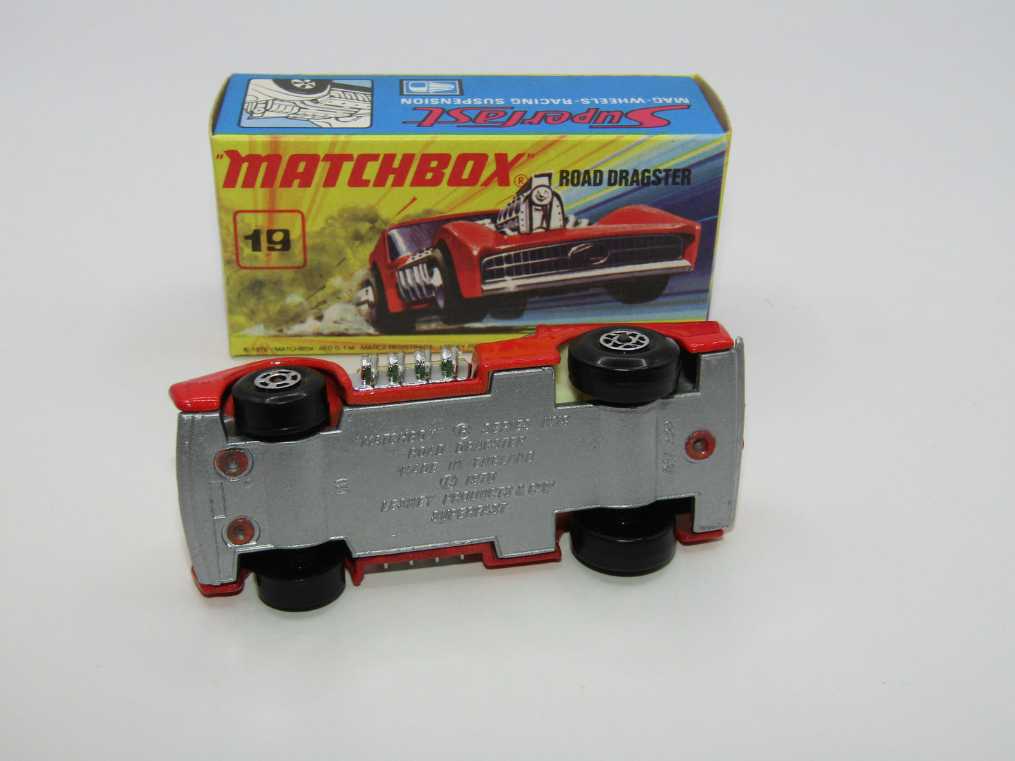 Matchbox Superfast 19B Road Dragster SCORPION & SILVER PAINTED BASE