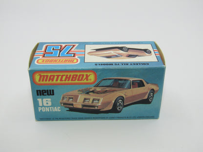 Matchbox Superfast No 16B Pontiac Black, DARK Yellow & Brown Firebird Tampo, Unpainted Base