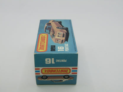 Matchbox Superfast No 16B Pontiac Black, DARK Yellow & Brown Firebird Tampo, Unpainted Base