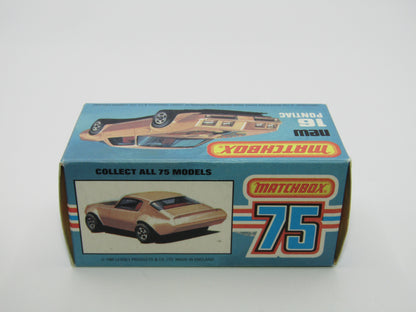 Matchbox Superfast No 16B Pontiac Black, DARK Yellow & Brown Firebird Tampo, Unpainted Base