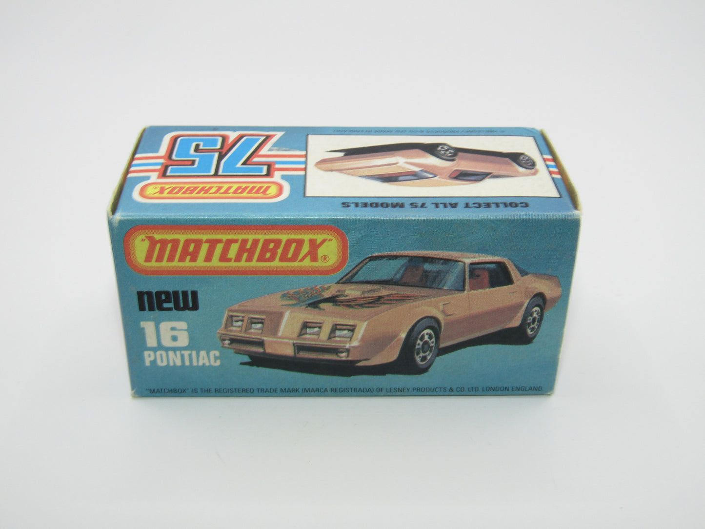 Matchbox Superfast No 16B Pontiac Black, Light Yellow & Brown Firebird Tampo, Silver Base