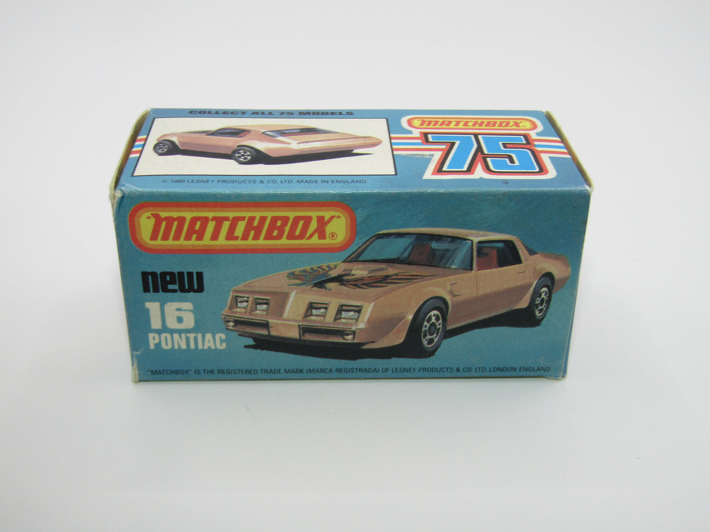 Matchbox Superfast No 16B Pontiac Black, Light Yellow & Brown Firebird Tampo, Silver Base