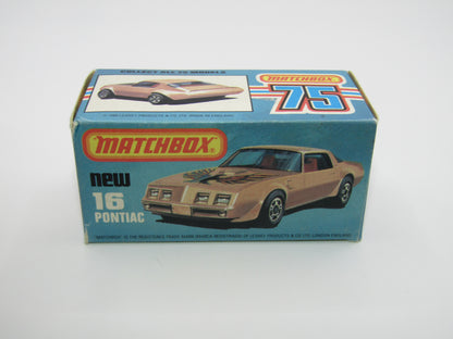 Matchbox Superfast No 16B Pontiac Black, Light Yellow & Brown Firebird Tampo, Silver Base