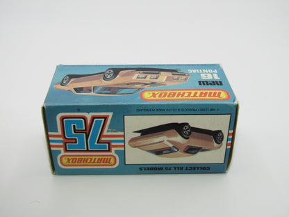 Matchbox Superfast No 16B Pontiac Black, Light Yellow & Brown Firebird Tampo, Silver Base
