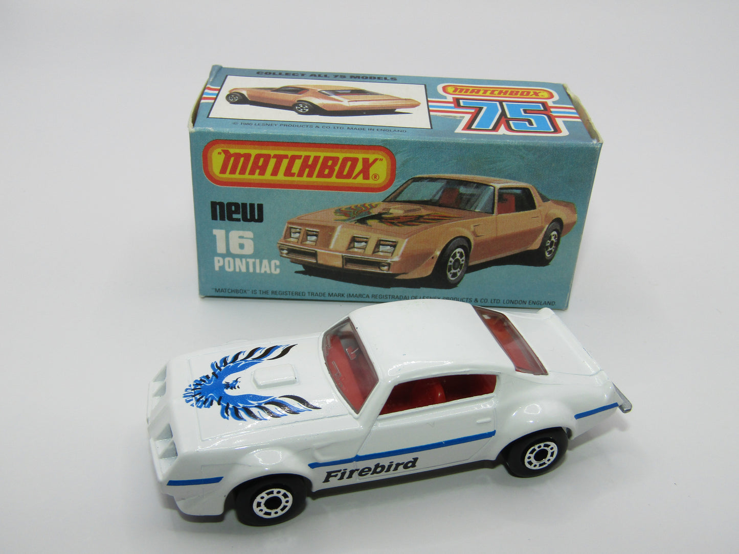 Matchbox Superfast No 16B Pontiac White, Unpainted Base, Dot Dash Wheels