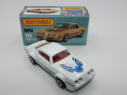 Matchbox Superfast No 16B Pontiac White, Unpainted Base, Dot Dash Wheels