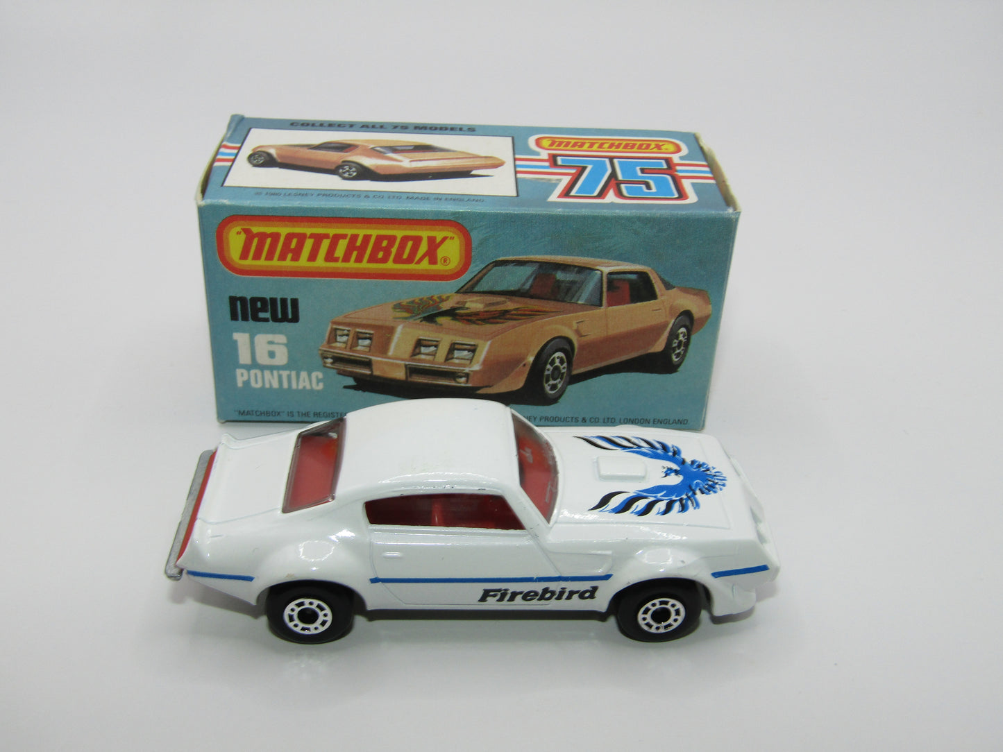 Matchbox Superfast No 16B Pontiac White, Unpainted Base, Dot Dash Wheels