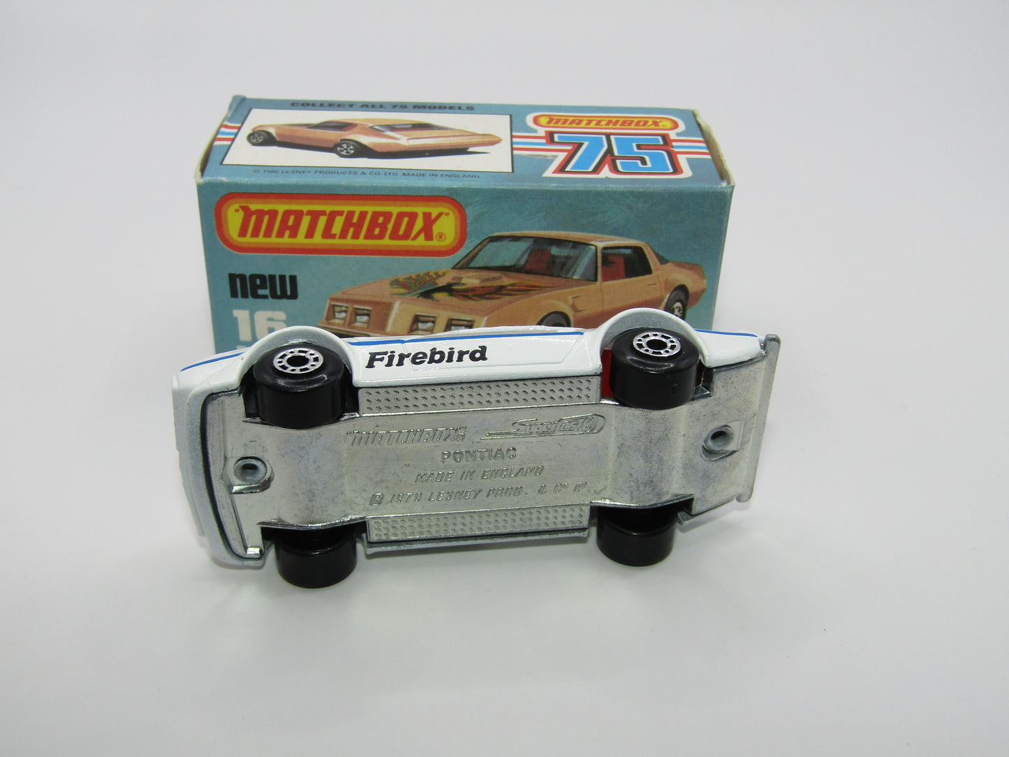 Matchbox Superfast No 16B Pontiac White, Unpainted Base, Dot Dash Wheels