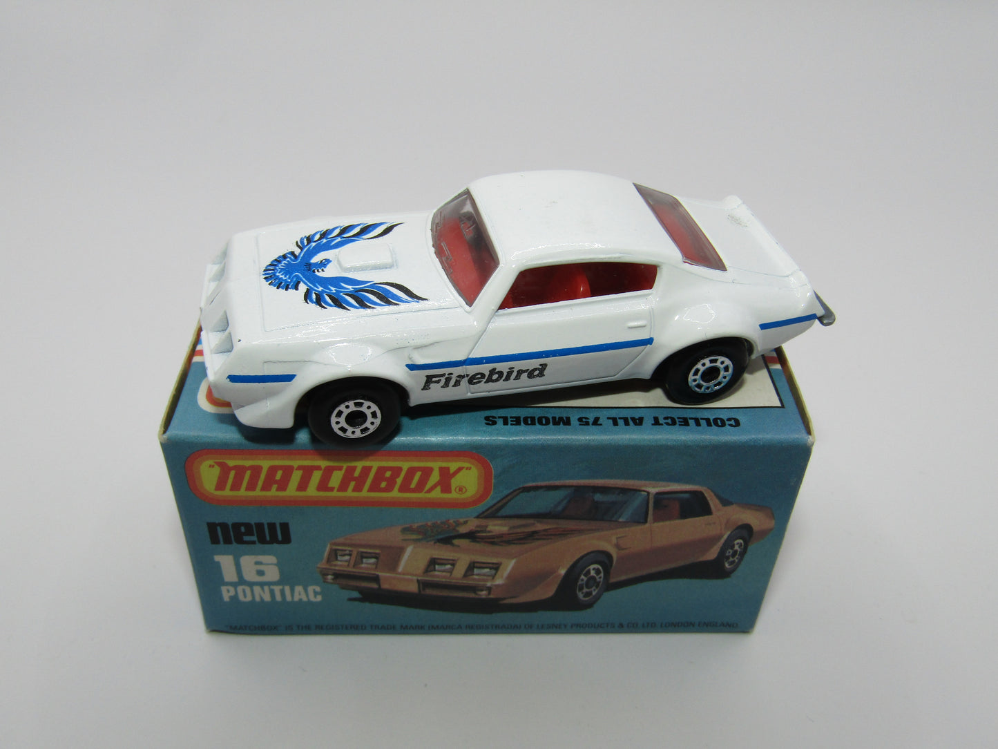 Matchbox Superfast No 16B Pontiac White, Unpainted Raised Cast Base, Dot Dash Wheels