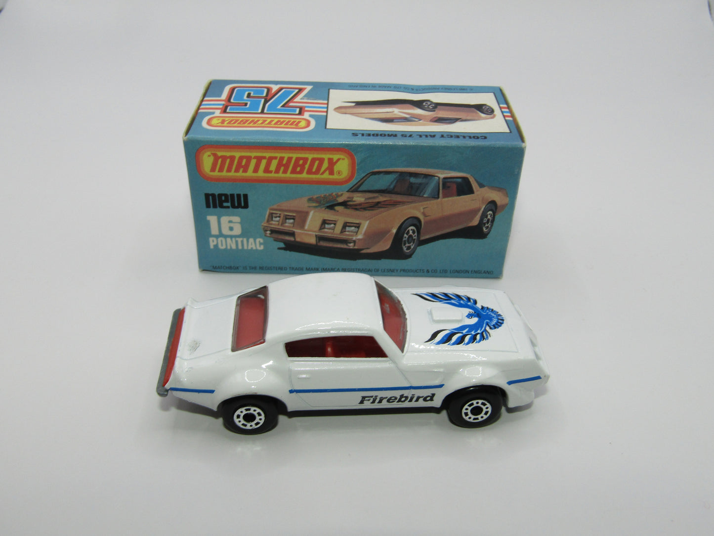 Matchbox Superfast No 16B Pontiac White, Unpainted Raised Cast Base, Dot Dash Wheels