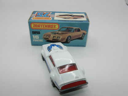 Matchbox Superfast No 16B Pontiac White, Unpainted Raised Cast Base, Dot Dash Wheels