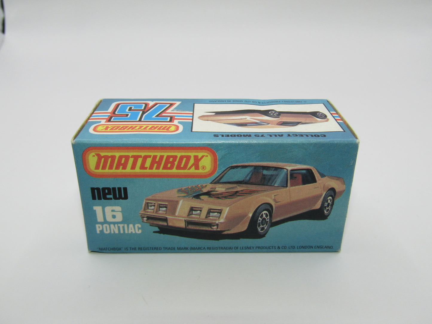 Matchbox Superfast No 16B Pontiac White, Unpainted Raised Cast Base, Dot Dash Wheels