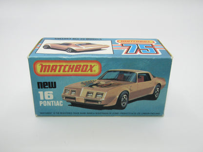 Matchbox Superfast No 16B Pontiac White, Unpainted Raised Cast Base, Dot Dash Wheels