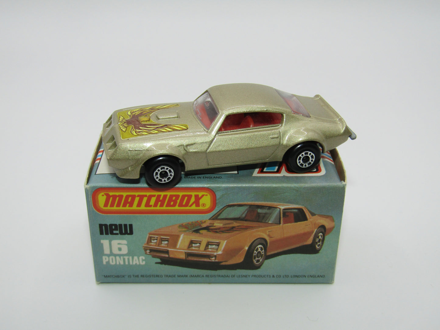 Matchbox Superfast No 16B Pontiac CHAMPAGNE Gold, Dot Dash Wheels, Unpainted Base