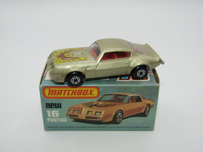 Matchbox Superfast No 16B Pontiac CHAMPAGNE Gold, Dot Dash Wheels, Unpainted Base