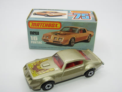 Matchbox Superfast No 16B Pontiac CHAMPAGNE Gold, Dot Dash Wheels, Unpainted Base