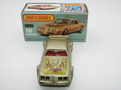 Matchbox Superfast No 16B Pontiac CHAMPAGNE Gold, Dot Dash Wheels, Unpainted Base