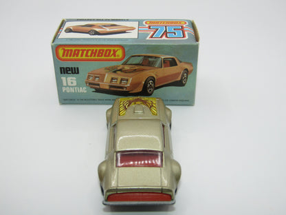 Matchbox Superfast No 16B Pontiac CHAMPAGNE Gold, Dot Dash Wheels, Unpainted Base