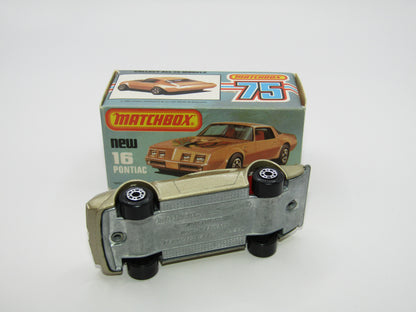 Matchbox Superfast No 16B Pontiac CHAMPAGNE Gold, Dot Dash Wheels, Unpainted Base
