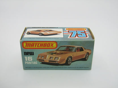 Matchbox Superfast No 16B Pontiac CHAMPAGNE Gold, Dot Dash Wheels, Unpainted Base