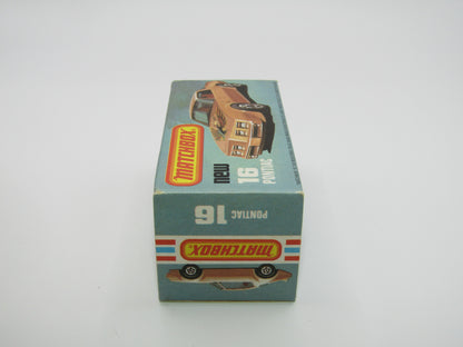 Matchbox Superfast No 16B Pontiac CHAMPAGNE Gold, Dot Dash Wheels, Unpainted Base